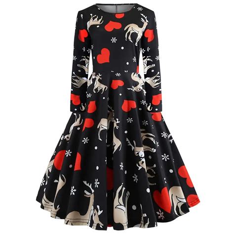 Vintage Autumn Winter Dresses Christmas Party Dress Women Retro Hepburn ...