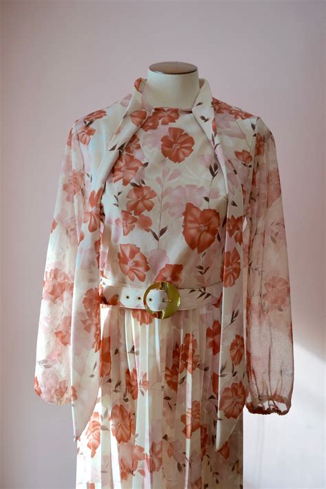S Pussy Bow Perma Pleat Dress With Belt In Autumn Colors Vds Etsy