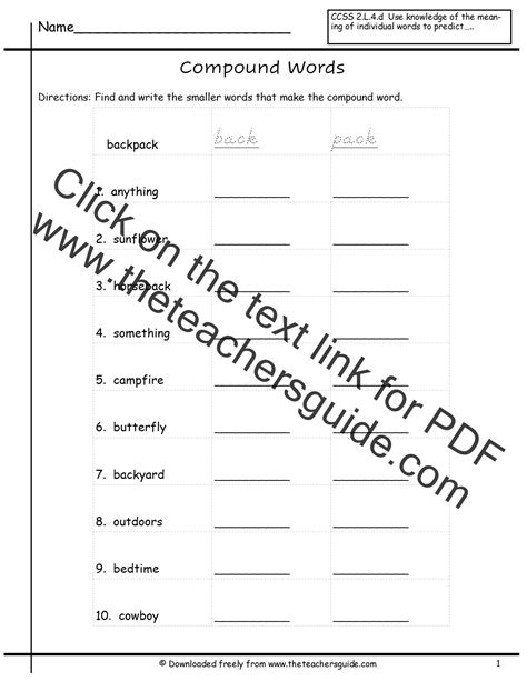 Compound Word Worksheets From The Teachers Guide