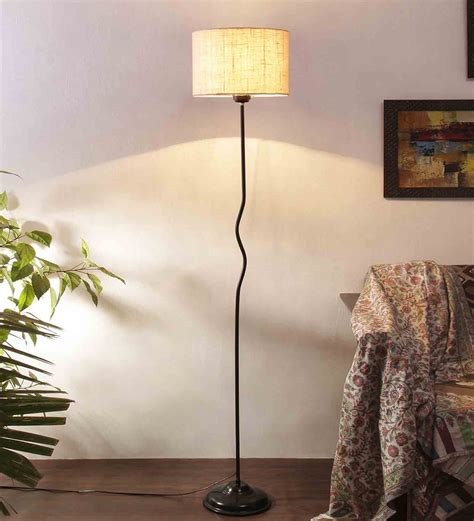 Buy White Jute Shade Club Floor Lamp With Iron Base By New Era At