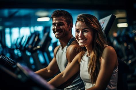 Um Jovem Casal Se Exercitando Juntos Em Uma Academia Foto Premium