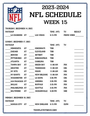 Printable 2023 2024 NFL Schedule Week 15