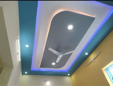 Blue And White Painted Ceiling With Recessed Lighting