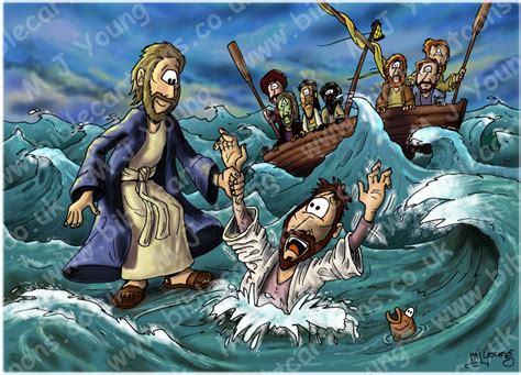 Bible Cartoons Matthew Jesus Peter Walk On Water