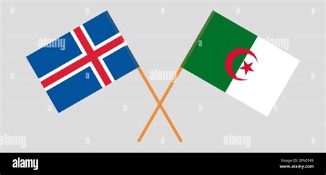 Crossed Flags Of Algeria And Iceland Official Colors Correct Proportion Vector Illustration