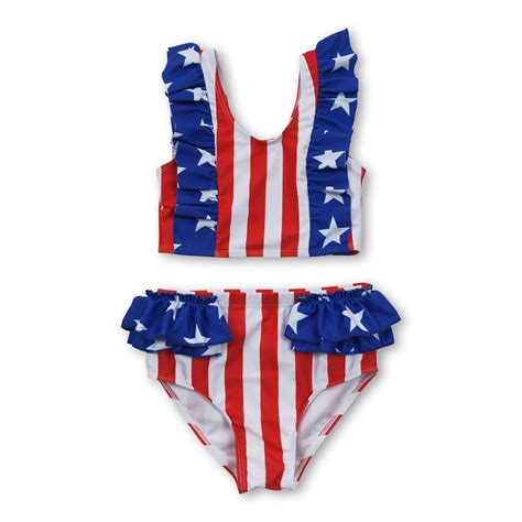 Stars Stripe Lining Baby Girls 4th Of July Swimsuit Yawoo Garments
