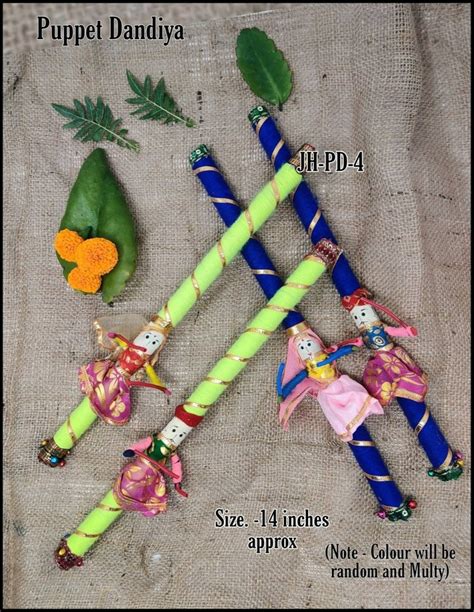 Velvet Raja Rani Puppet Dandiya Multicolor Wooden Dandiya Sticks For