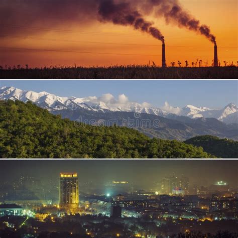 Collage Of Almaty City And Nature Environment Mountains And