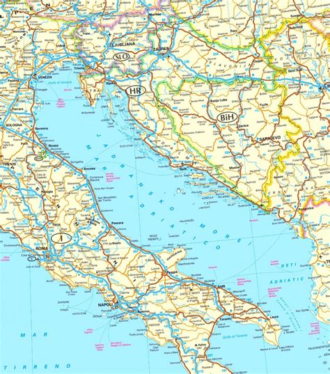 Large detailed map of Adriatic Sea with cities and towns