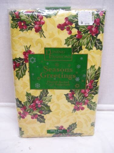 Holiday Christmas Poinsettia Tablecloth Vinyl Flannel Backed 52 X 90