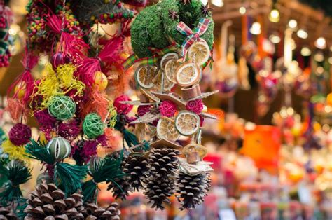 Christmas Market Decorations Made Of Natural Materials Stock Image