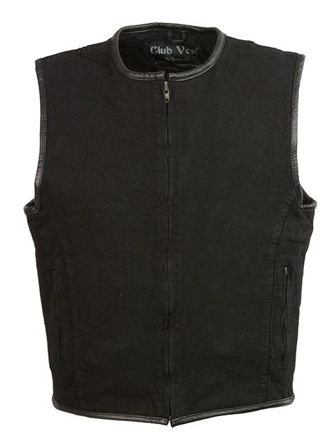 Mens Zipper Front Denim Vest W Leather Trim Black 2x Cl186wxa5m0