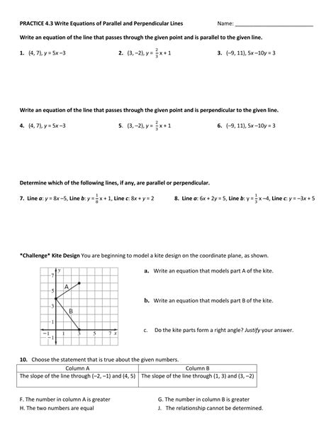 Equations Of Parallel And Perpendicular Lines Worksheets