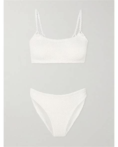 Hunza G Phoebe Twisted Seersucker Bikini In White Lyst
