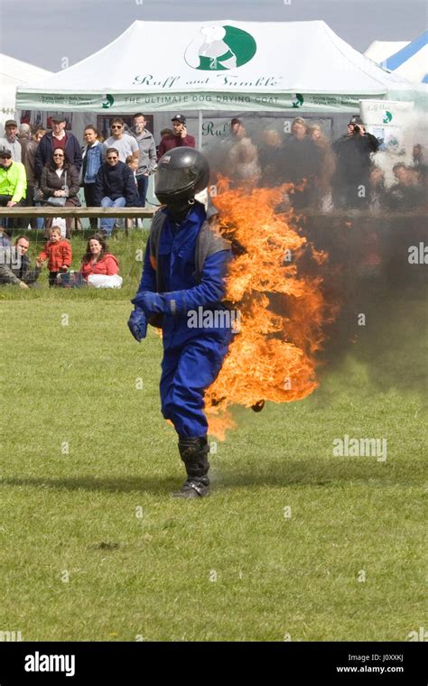 Motorcycle fire stunt team display at a county Fair in england UK Stock ...