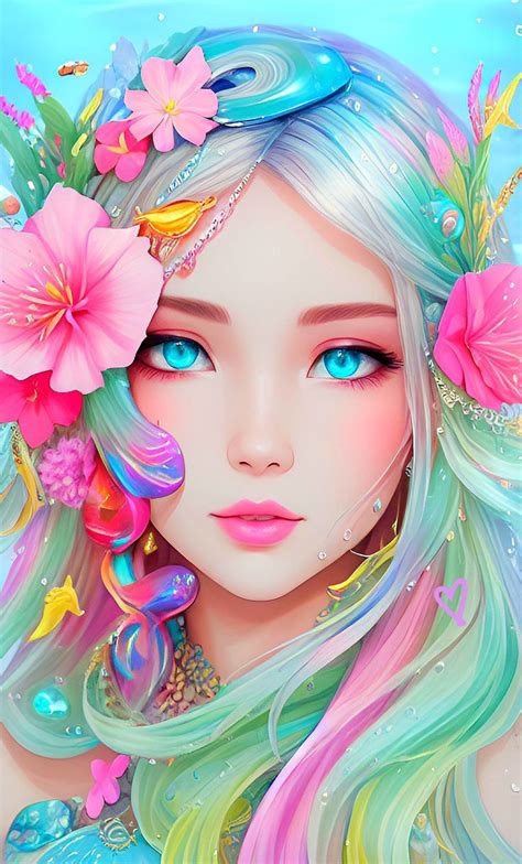 A Girl With Long Hair And Flowers In Her Hair Wearing Blue Eyeshades