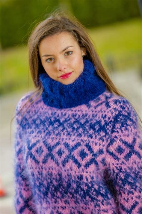 Blue Icelandic Sweater Mohair Sweater Hand Knit Sweater Soft