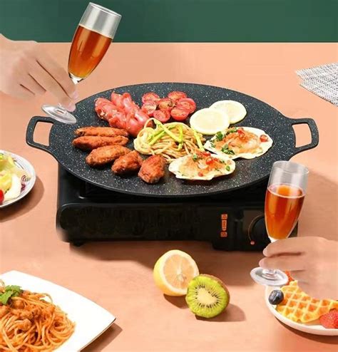 Korean Non Stick Round Hot Plate Maifan Stone Pan Bbq Grill Pans Griddle Hotplate Stove Cooker