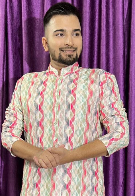 Digital Printed Cotton Kurta Set In Multicolor Muy