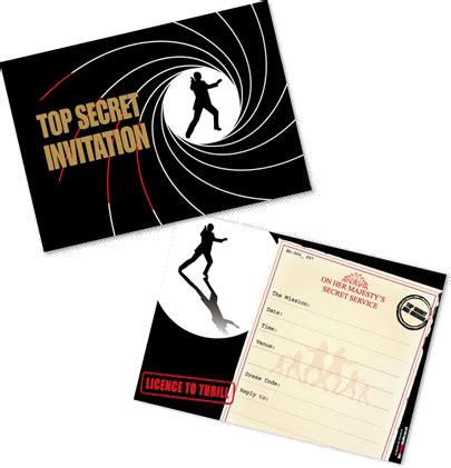 Printed James Bond 007 theme party invitations