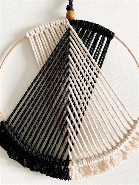 Black And White Macrame Hoop Wall Hanging Circular Wall Hanging