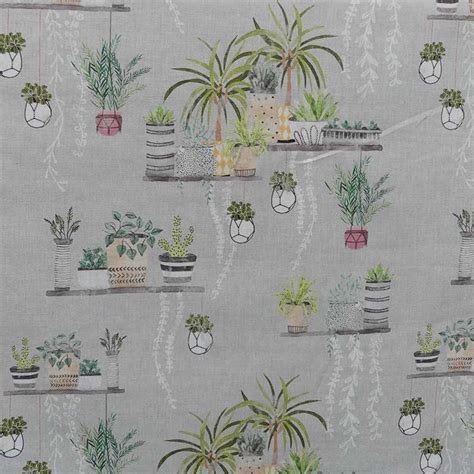 Tissu Cretonne Bio Plantes Gris Tissus Des Ursules