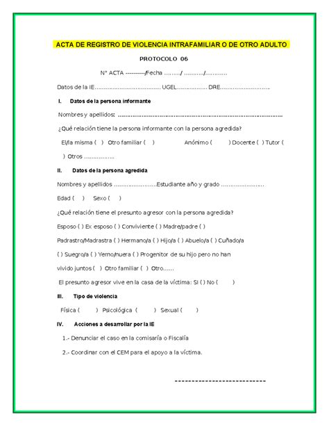 Acta De Registro De Violoencia Intrafamiliar 1 Acta De Registro De Violencia Intrafamiliar O