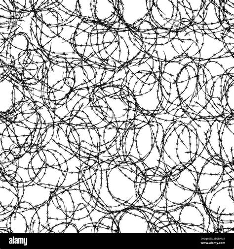 Lot Of Tangled Barbed Wire Black Silhouette Seamless Pattern On White Stock Vector Image And Art