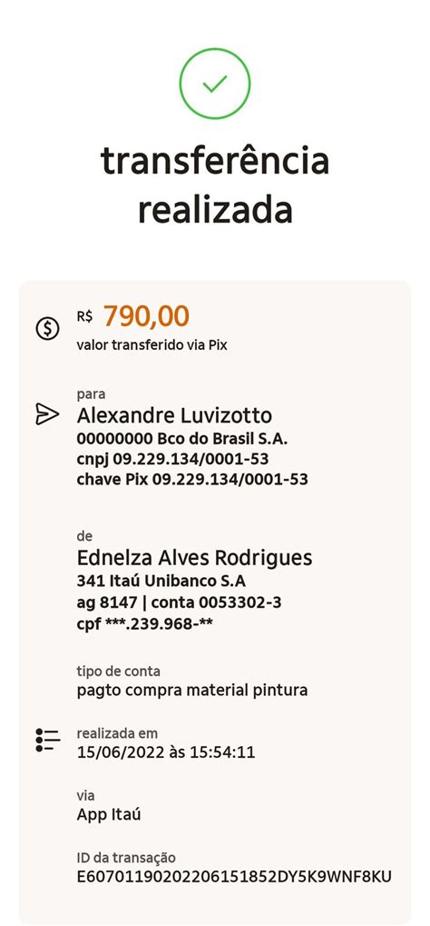 Pin de Edinelza em comprovantes das contas App itau Itaú