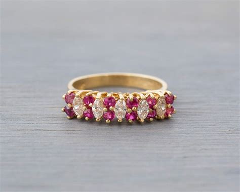 14k Yellow Gold Ruby Diamond Ring Vintage Ruby Diamond - Etsy