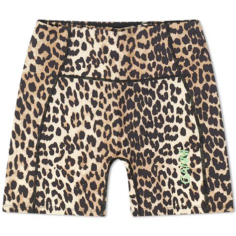 Ganni Womens Active Ultra High Waist Shorts In Leopard Ganni