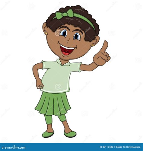 Beautiful Little Girl Pointing Her Finger Cartoon Vector Illustration