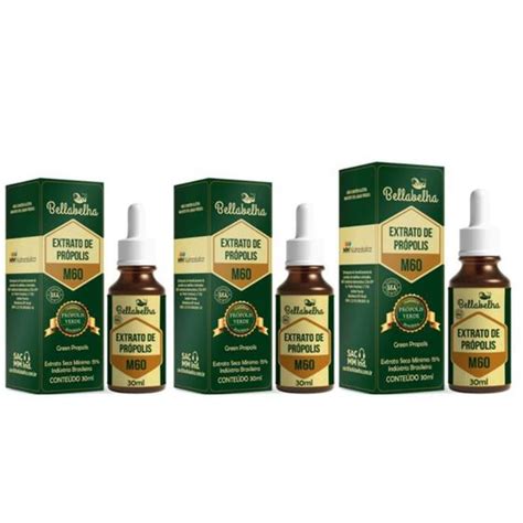 Kit 3 Extrato Seco M60 de Própolis Verde 15 Gotas 30ml BELLA BELHA