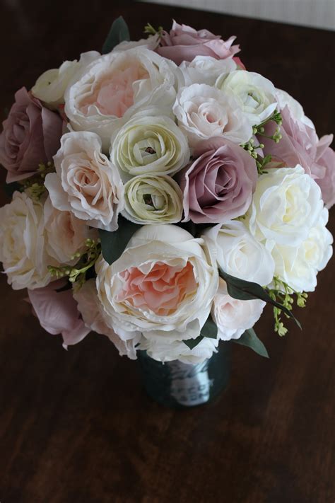 Blush And Mauve Bridal Bouquet Recreation — Silk Wedding Flowers And