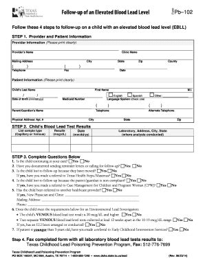 Fillable Online Dshs State Tx Pb Follow Up Of An Elevated Blood