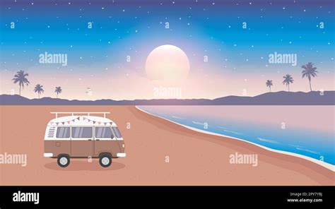 Secret Paradise Beach Summer Holiday With Camper Van Stock Vector Image