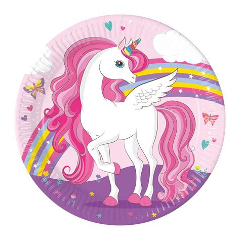 Papperstallrik Unicorn Regnbåge 23cm 8 pack Festfabriken se