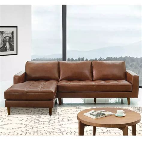 Abbyson Holloway Mid Century Top Grain Leather Sectional VigsHome