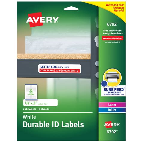 Avery Durable Easy Peel Id Labels Sure Feed Technology Permanent Adhesive 5 8 X 3 256