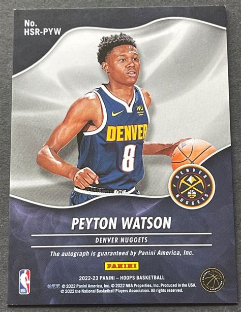 PEYTON WATSON 2022 23 HOOPS HOT SIGNATURES ROOKIE AUTO DENVER NUGGETS