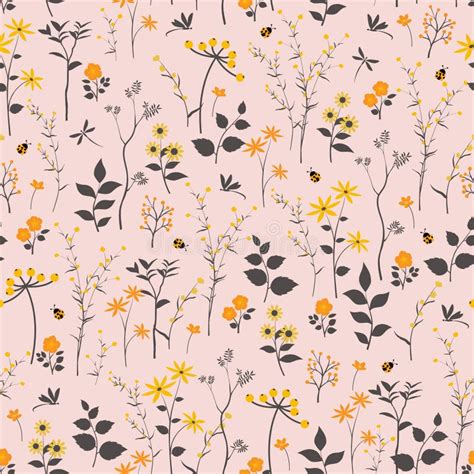 Beautiful Wildflower Seamless Pattern On Pastel Pink Background For