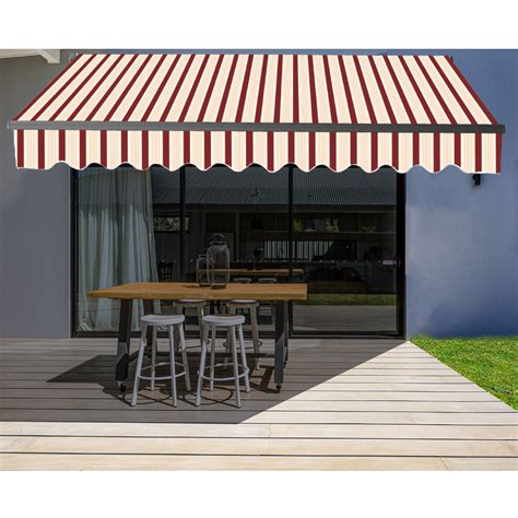 Aleko 10 X 8 Retractable Black Frame Patio Awning Multi Striped Red Color