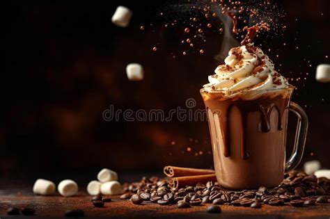 A Mug Of Hot Chocolate With Whipped Cream And Cinnamon On Top Stock Illustration Illustration