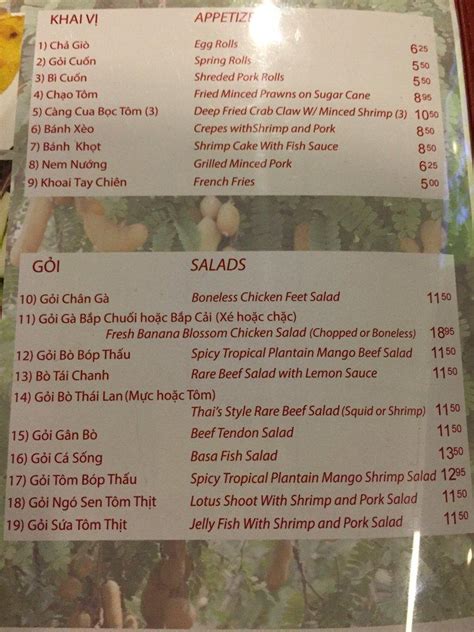 Menu At Danh S Garden Restaurant San Jose