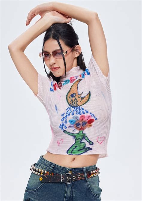 Crying Moon Crinkle Stretch Crop Tee Nude Pink In Crop Tee Nude Pink Sleeve Designs