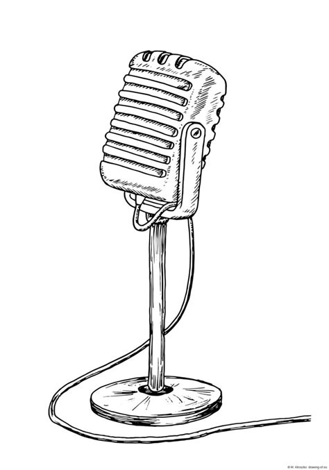 Drawing Of Vintage Microphone Line Art Illustrations