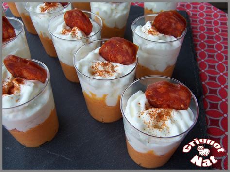 Verrines crème de chorizo et chantilly au chèvre frais Grignot Nat