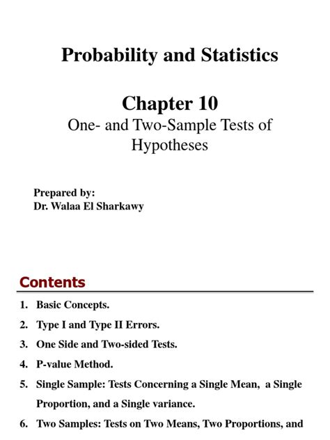 Math 301 Ch 10 One And Two Sample Tests Of Hypotheses Pdf