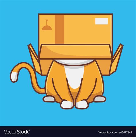 Cute Cat Stuck His Head On Cardboard Cartoon Vector Image