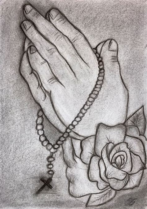 Praying Hands Drawing With Rose